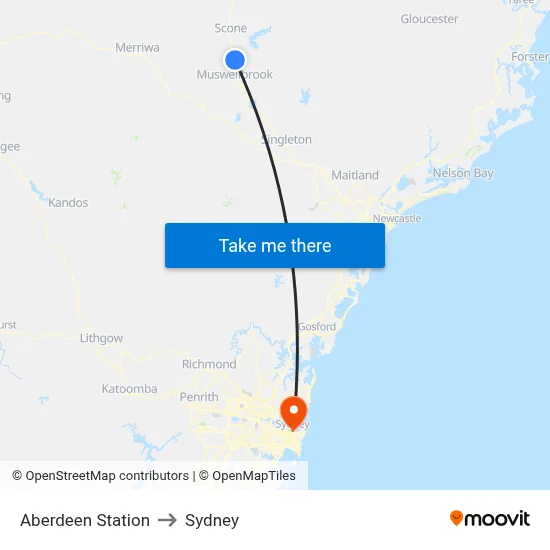 Aberdeen Station to Sydney map