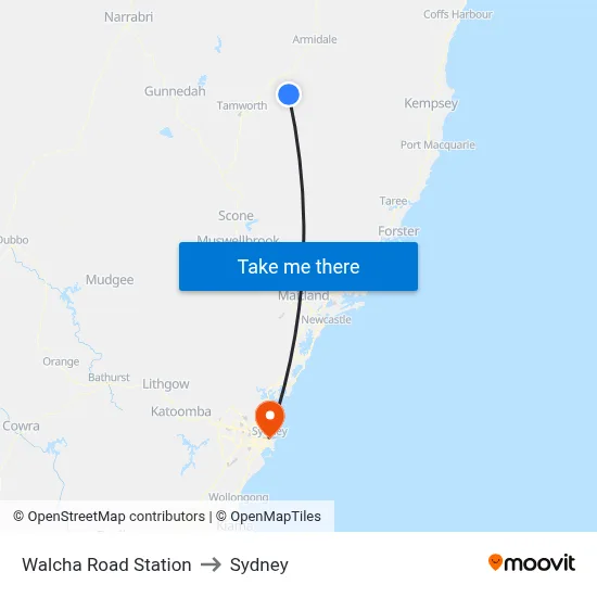 Walcha Road Station to Sydney map