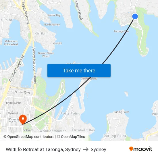 Wildlife Retreat at Taronga, Sydney to Sydney map