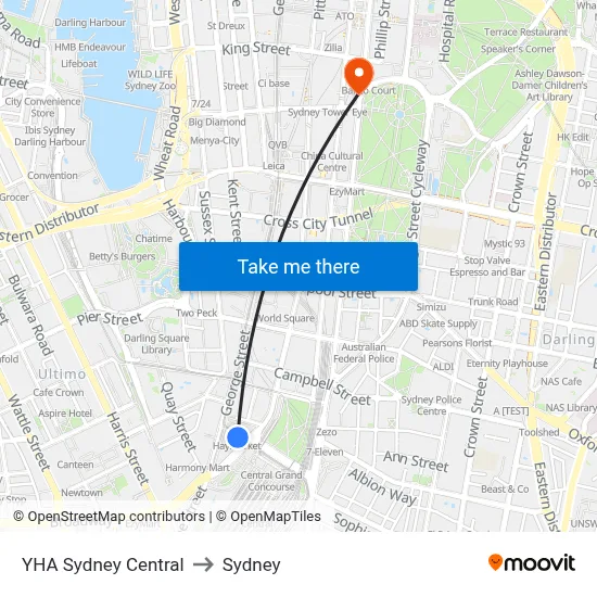YHA Sydney Central to Sydney map