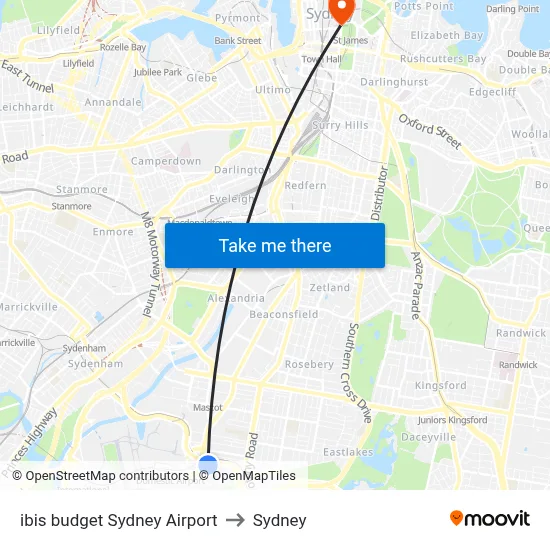 ibis budget Sydney Airport to Sydney map