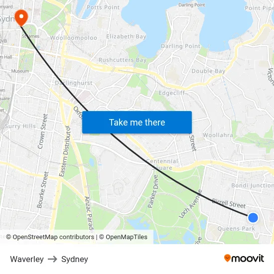 Waverley to Sydney map