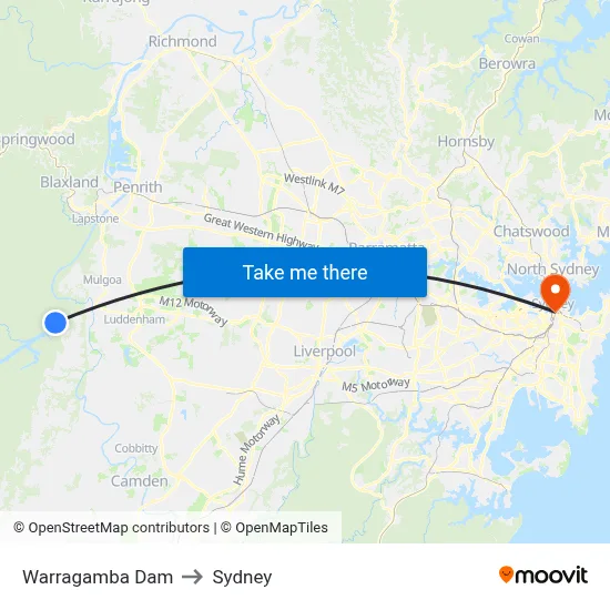Warragamba Dam to Sydney map