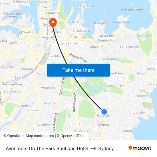 Avonmore On The Park Boutique Hotel to Sydney map