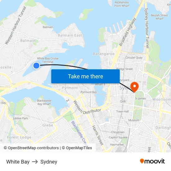 White Bay to Sydney map