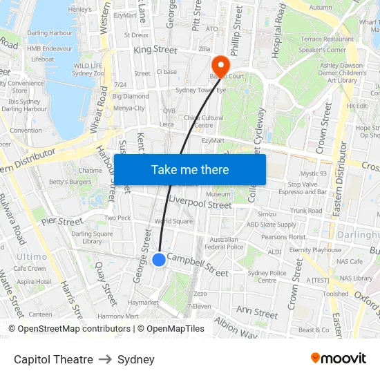 Capitol Theatre to Sydney map