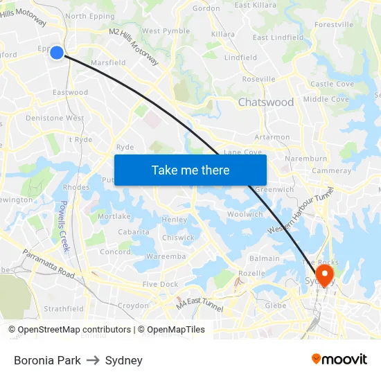 Boronia Park to Sydney map
