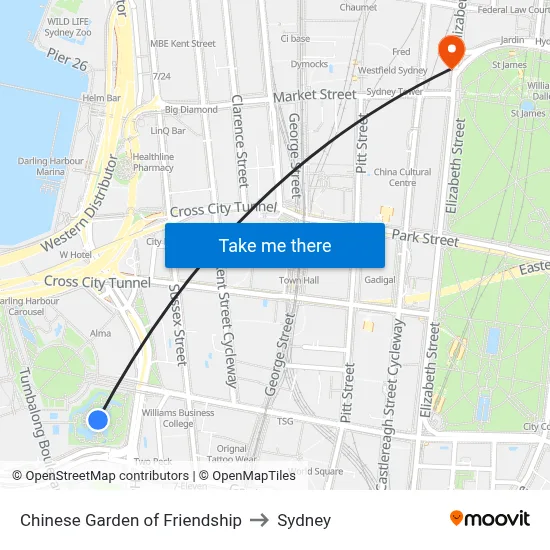 Chinese Garden of Friendship to Sydney map