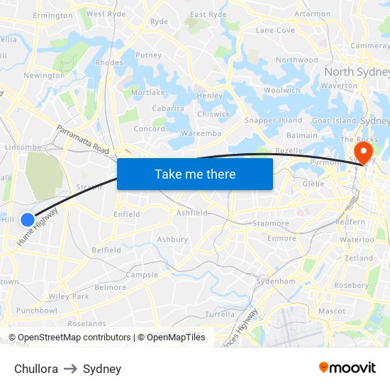Chullora to Sydney map