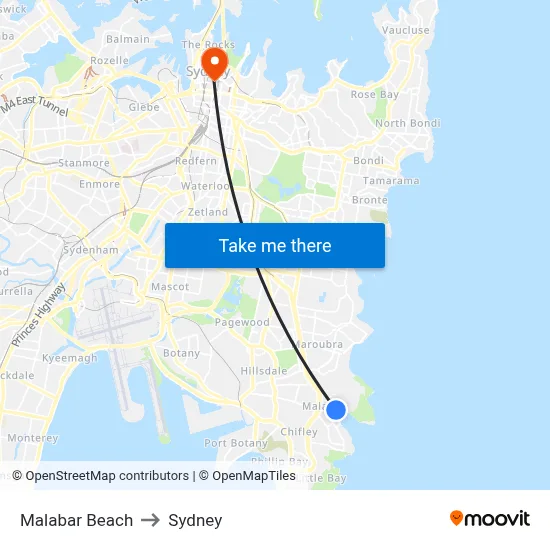 Malabar Beach to Sydney map