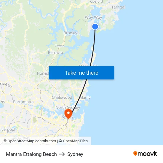 Mantra Ettalong Beach to Sydney map