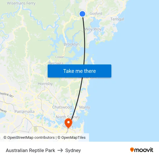 Australian Reptile Park to Sydney map