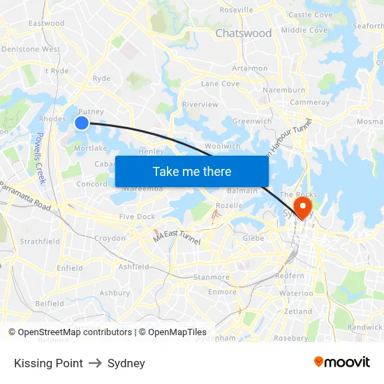 Kissing Point to Sydney map
