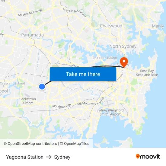 Yagoona Station to Sydney map