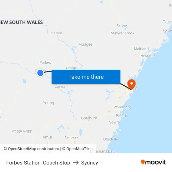 Forbes Station, Coach Stop to Sydney map