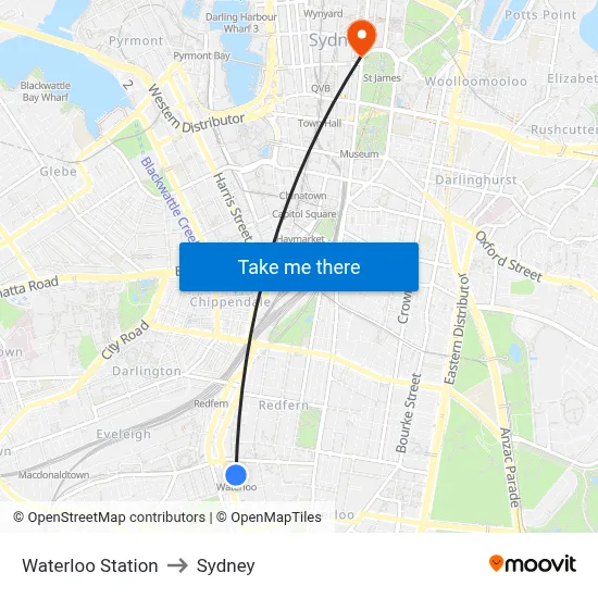 Waterloo Station to Sydney map
