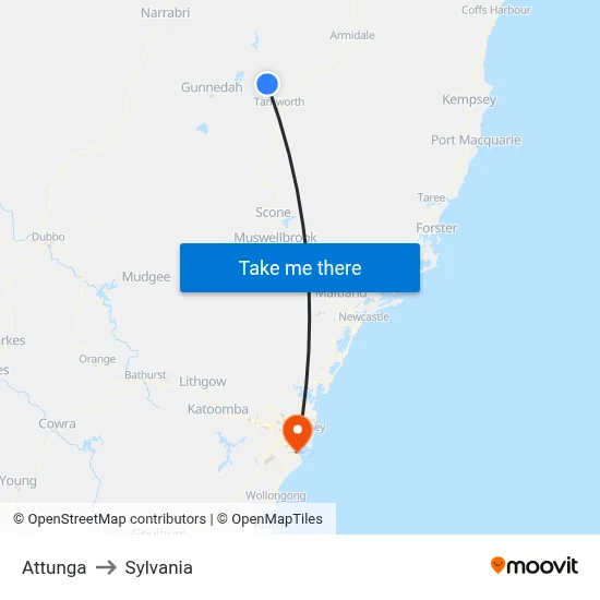 Attunga to Sylvania map