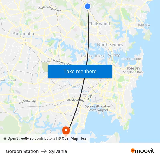Gordon Station to Sylvania map