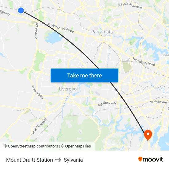 Mount Druitt Station to Sylvania map