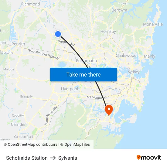 Schofields Station to Sylvania map