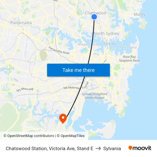 Chatswood Station, Victoria Ave, Stand E to Sylvania map