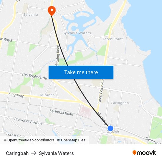 Caringbah to Sylvania Waters map