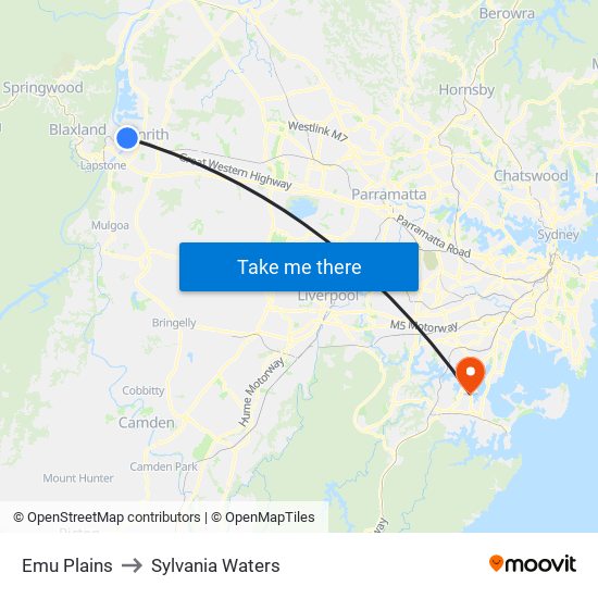 Emu Plains to Sylvania Waters map