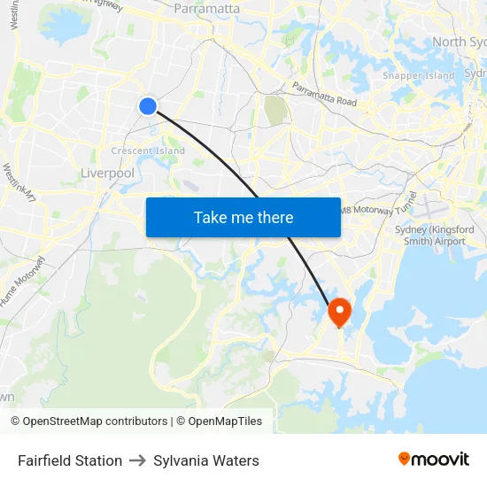 Fairfield Station to Sylvania Waters map