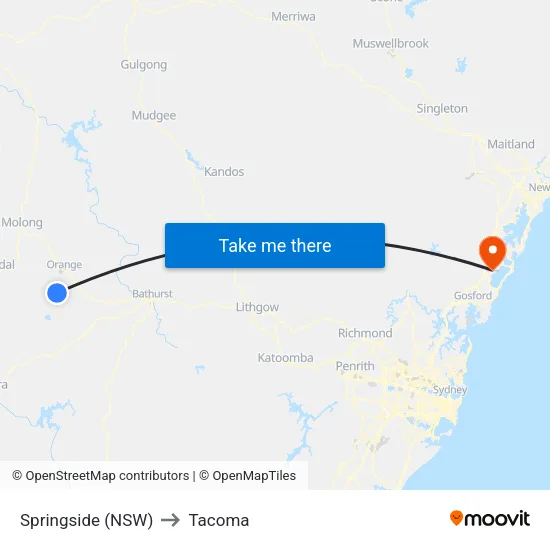 Springside (NSW) to Tacoma map