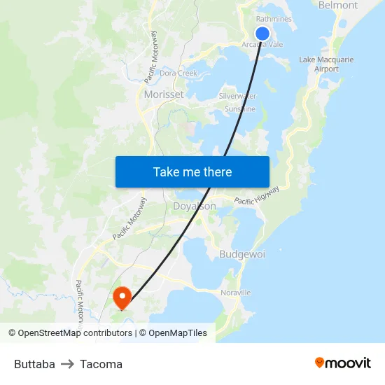 Buttaba to Tacoma map