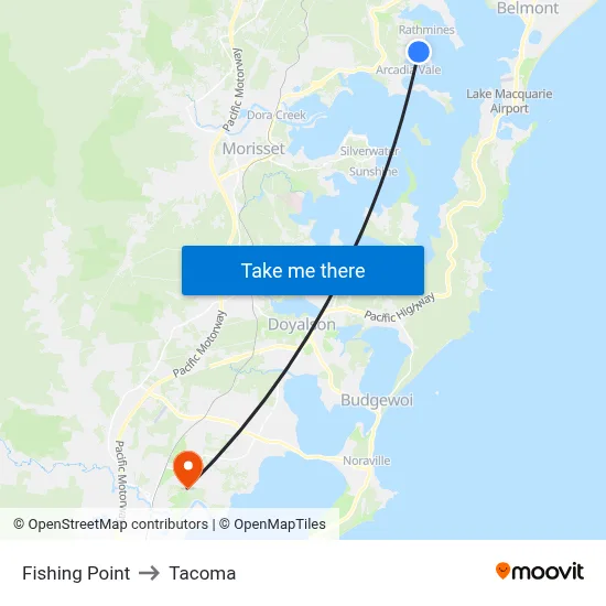 Fishing Point to Tacoma map