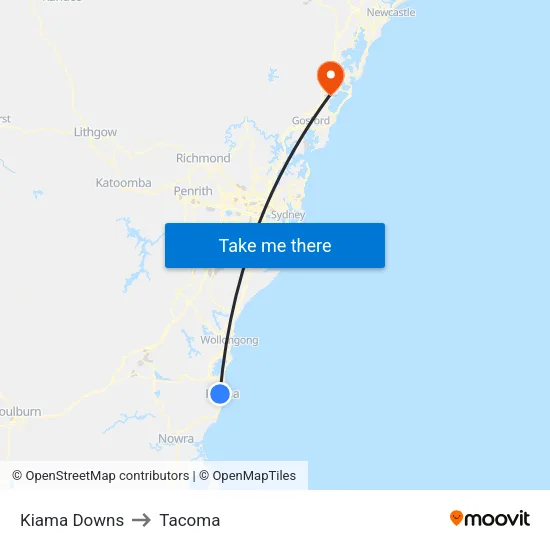 Kiama Downs to Tacoma map
