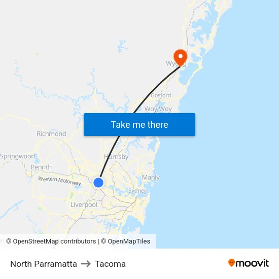 North Parramatta to Tacoma map