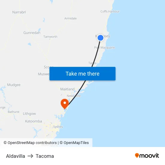 Aldavilla to Tacoma map