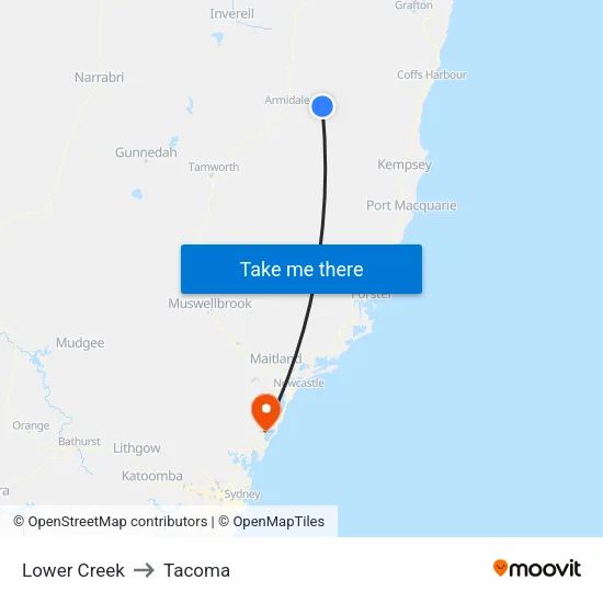 Lower Creek to Tacoma map