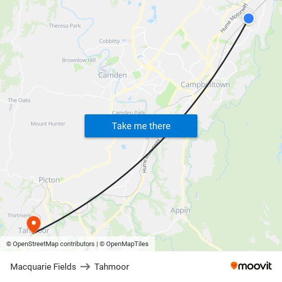 Macquarie Fields to Tahmoor map