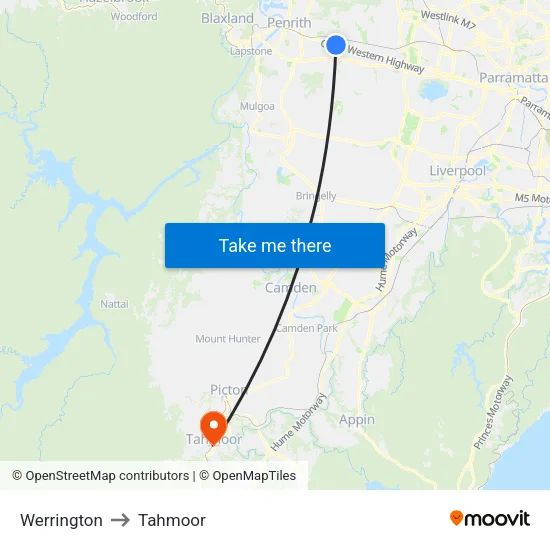 Werrington to Tahmoor map