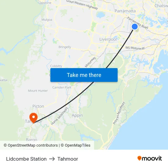 Lidcombe Station to Tahmoor map