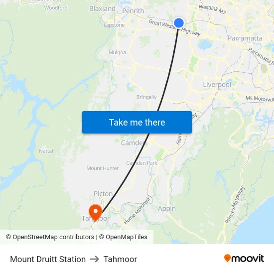Mount Druitt Station to Tahmoor map