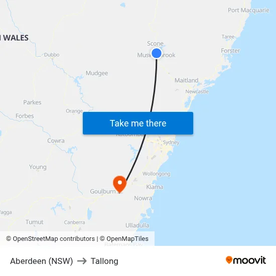 Aberdeen (NSW) to Tallong map