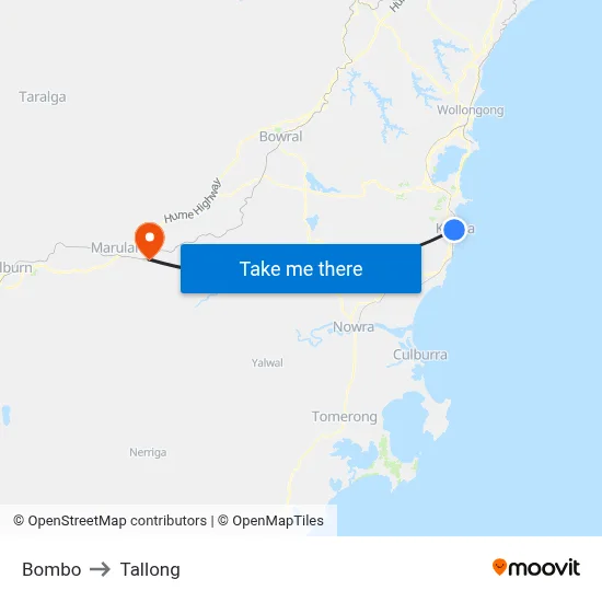 Bombo to Tallong map