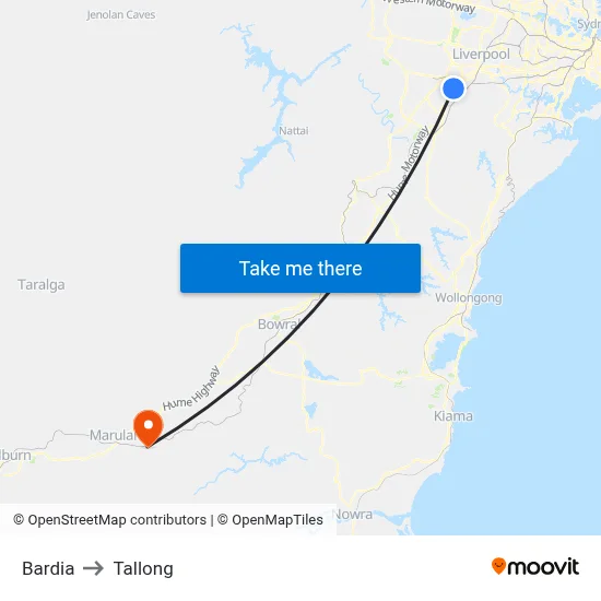 Bardia to Tallong map