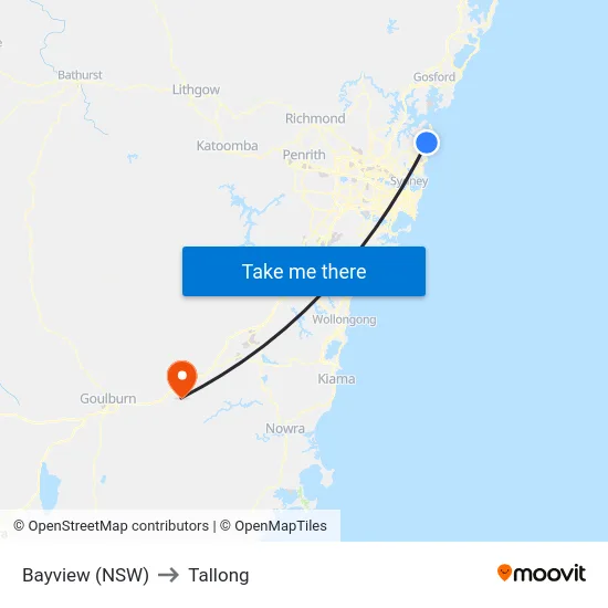 Bayview (NSW) to Tallong map