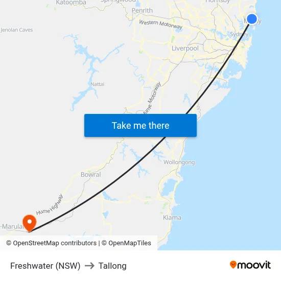 Freshwater (NSW) to Tallong map