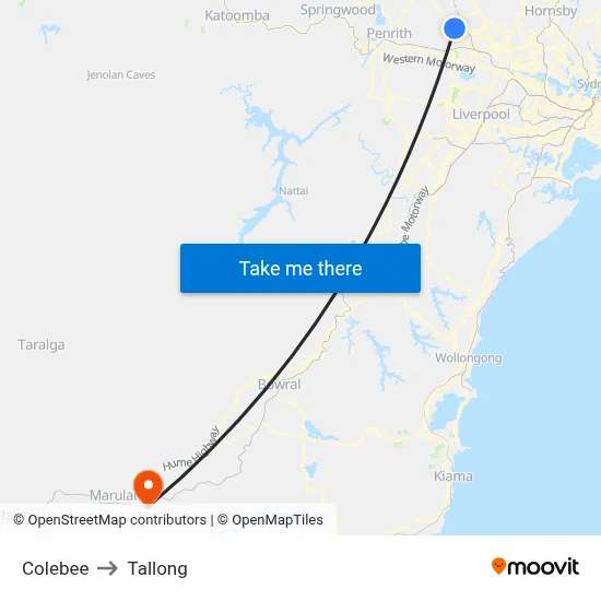 Colebee to Tallong map
