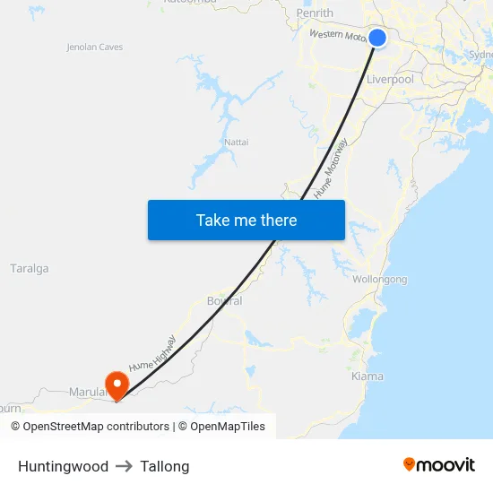 Huntingwood to Tallong map