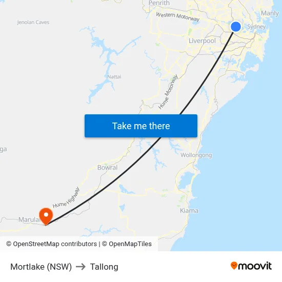 Mortlake (NSW) to Tallong map