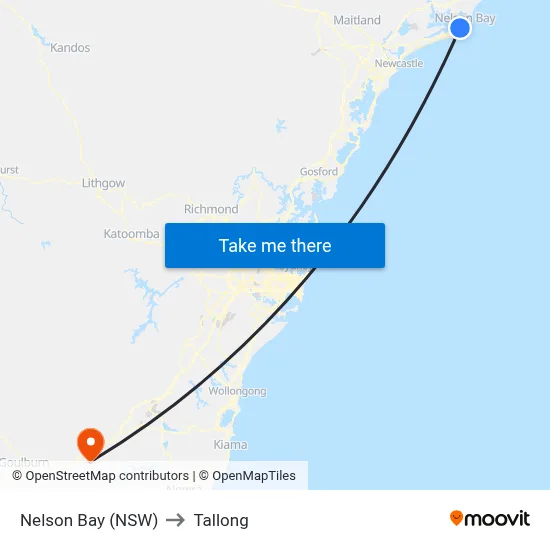 Nelson Bay (NSW) to Tallong map