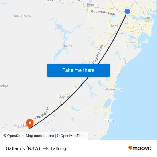 Oatlands (NSW) to Tallong map