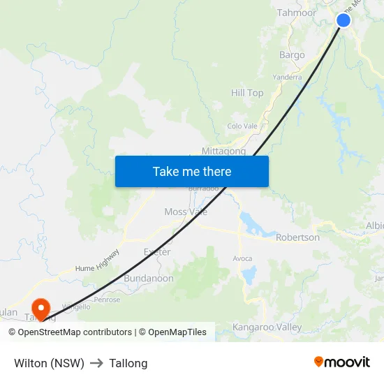 Wilton (NSW) to Tallong map